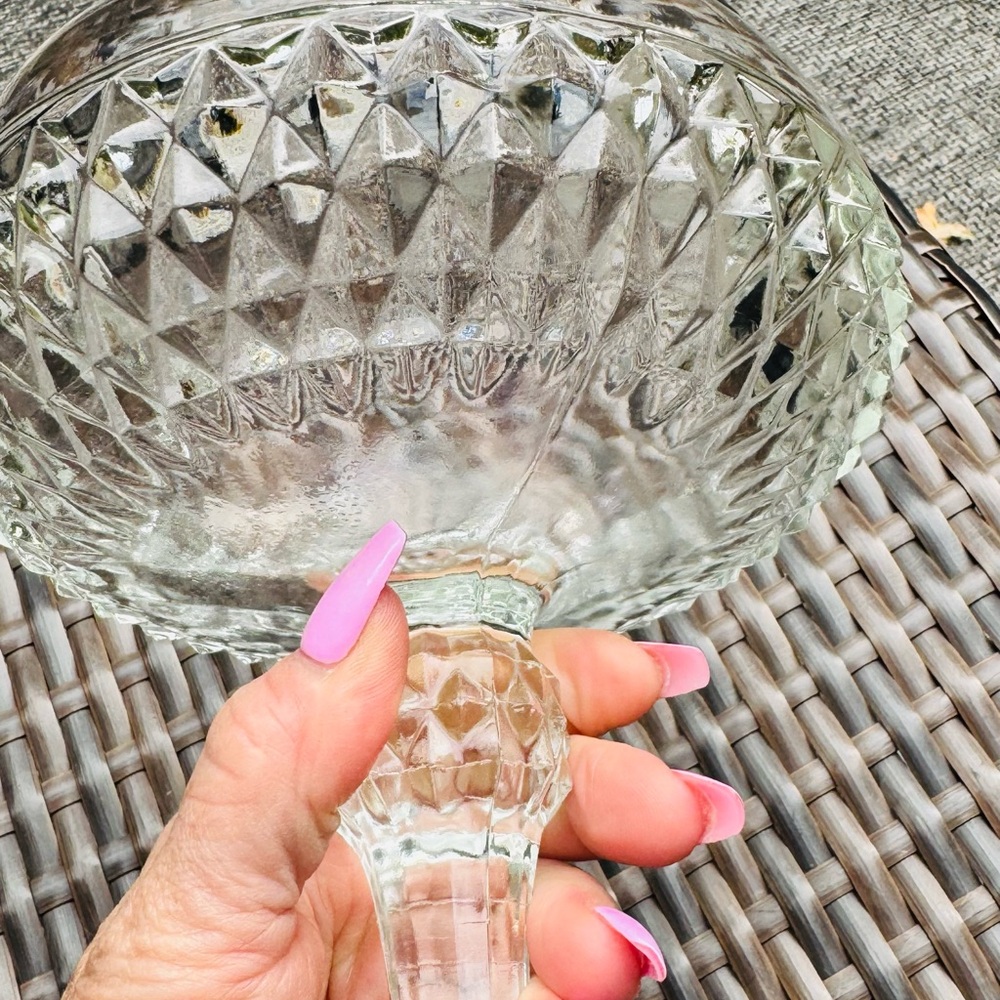 Indiana Glass VINTAGE Diamond Point Pedestal Clear Compote Serving Dish - Picture 12 of 14
